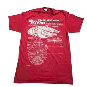 Star Wars Mens Millennium Falcon Blueprint Graphic T-Shirt Red Medium